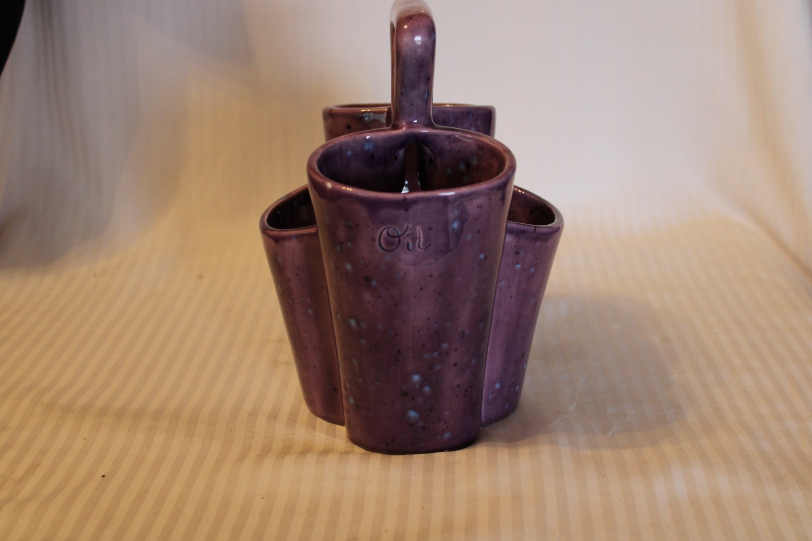 Vintage Splatter Purple Paint Ceramic Pen Artists Brush Holder Caddy 4 hole