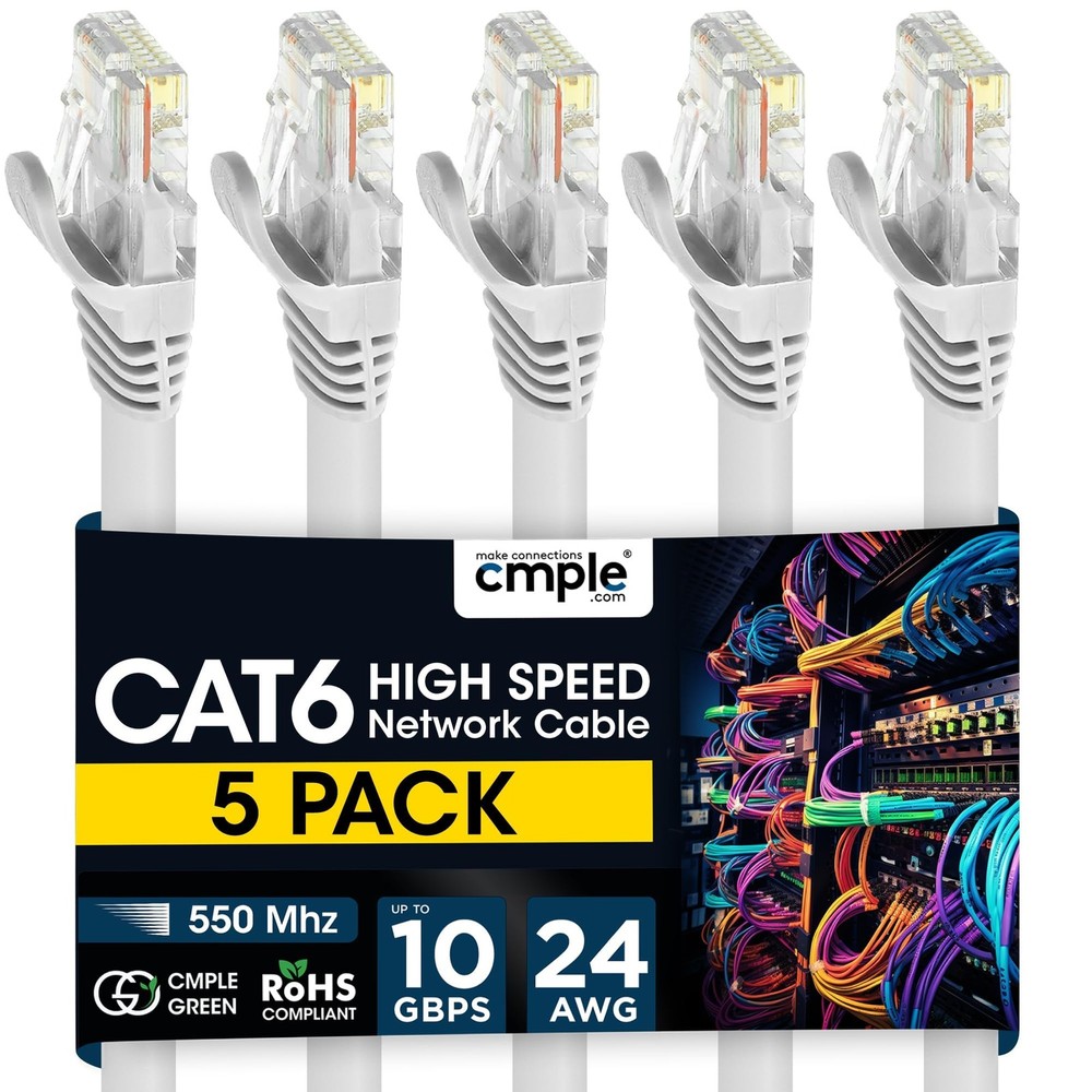 5-Pack 10ft White Cat6 Ethernet Cable High Speed Internet Network Cord Patch