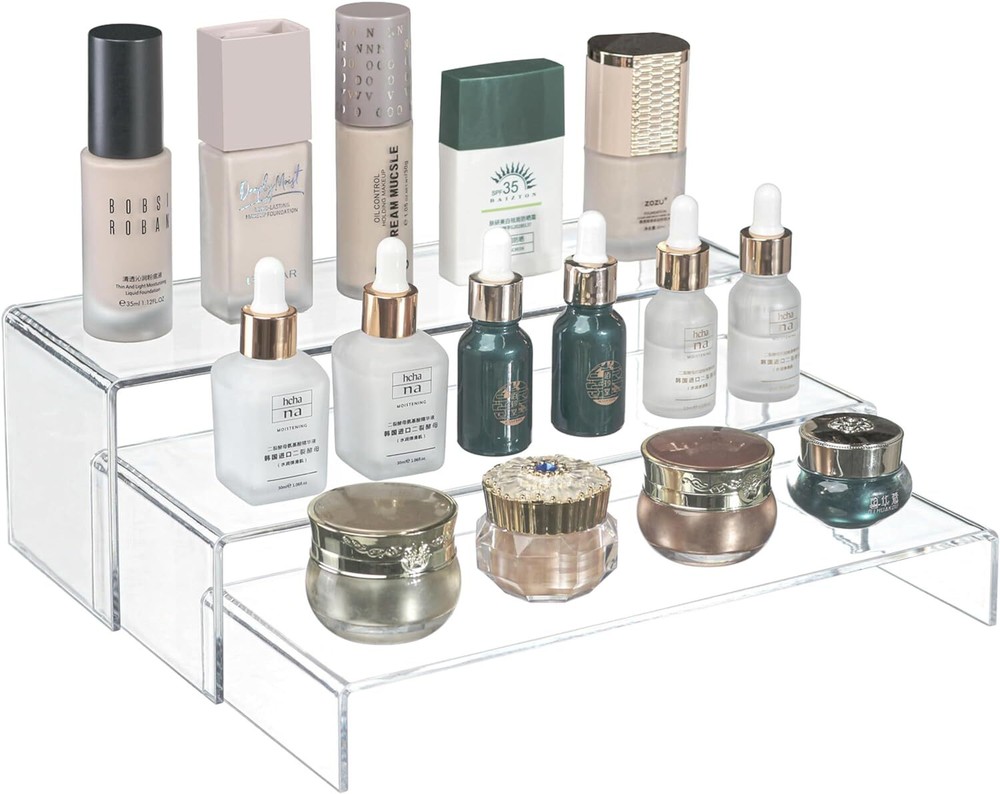 3-Pack Clear Acrylic Display Risers - Rectangular Tiered Stands Clear-Large