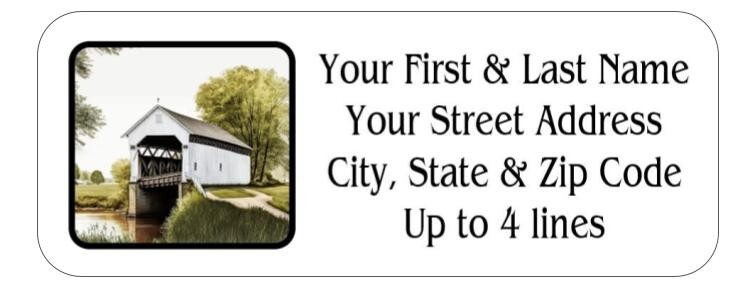 150 Covered Bridge Mailing Return Address Labels Personalized  1 x 2 5/8 in.