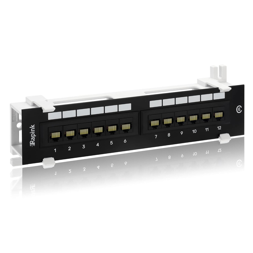 Patch Panel 12 Port Cat6 10G Support, Network Patch Panel UTP 10-Inch, Wallmount