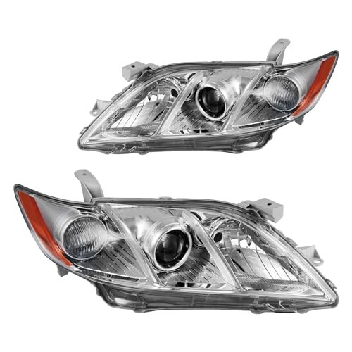 Headlight Assembly,Chrome Headlights Compatible with 2007-2009 Chrome-Amber