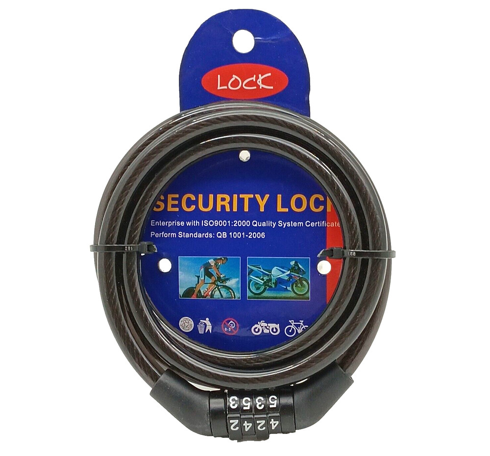 Motorcycle Bicycle Combination Lock Multi-Function Security Steel Cable Black