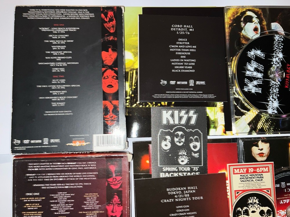 KISS KISSOLOGY I/II/III CONCERT DVD SETS W/BONUS DISC”S TICKET STICKER.NICE RARE