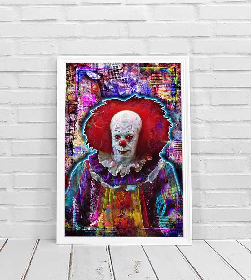 PENNYWISE from "IT" 12x18in Poster, Tim Curry as Pennywise Clown Print Free Ship