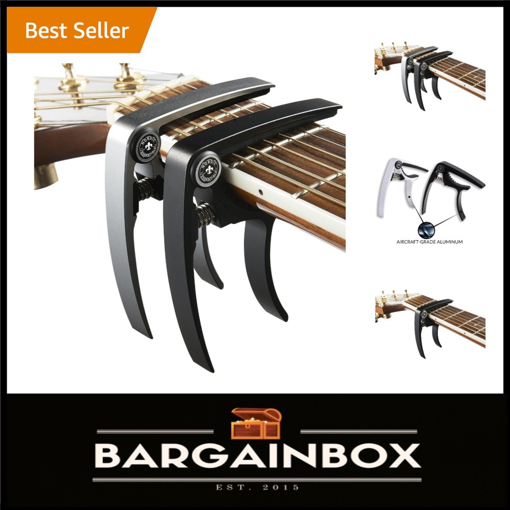 Easy One-Hand Use Capo Duo in Black & Silver - Ideal for All String Instruments