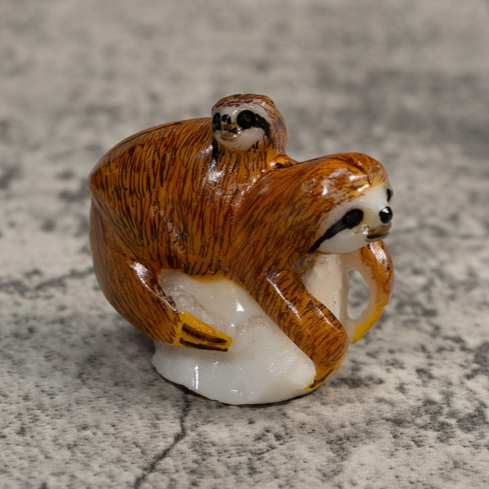 Sloth With Cub Tagua Carving