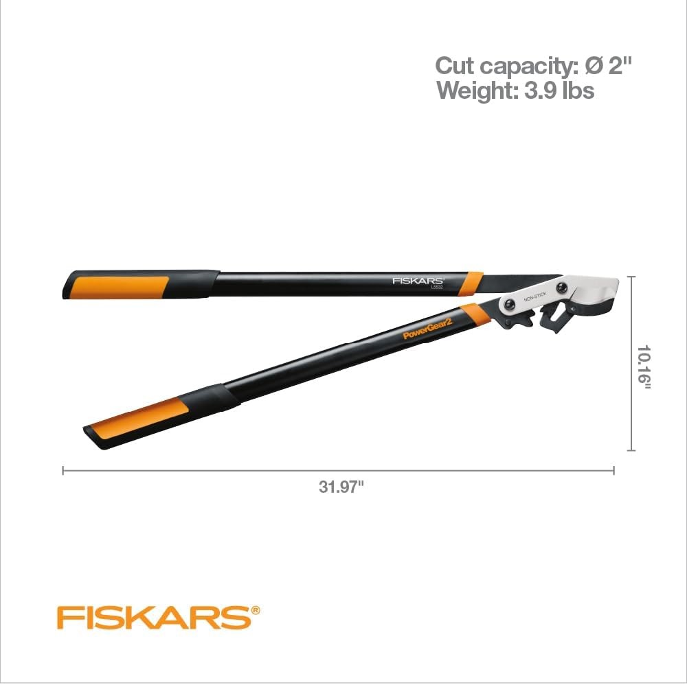 Fiskars 32-inch pruning shears for trimming trees.