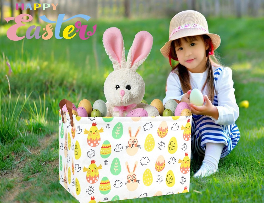 BOOHIT Rectangle Empty Easter Baskets Boy Large Toy Storage Bin Girls collaps...