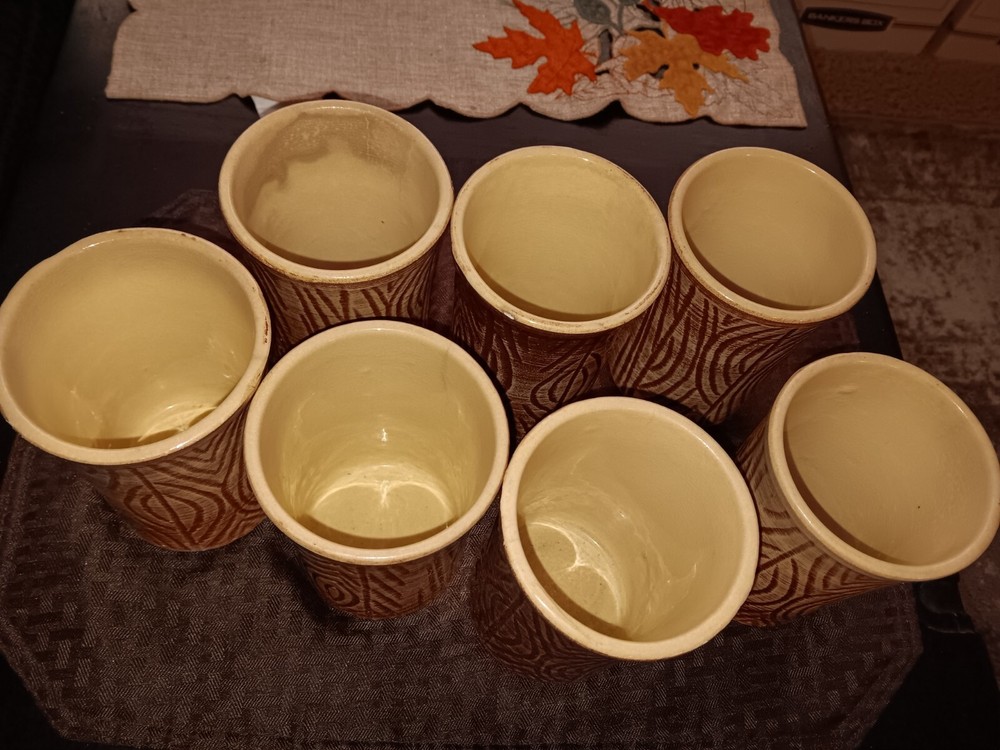 Tree Trunk Glasses, 8 Total ,Pottery, Glazed Inside Very Unique B10