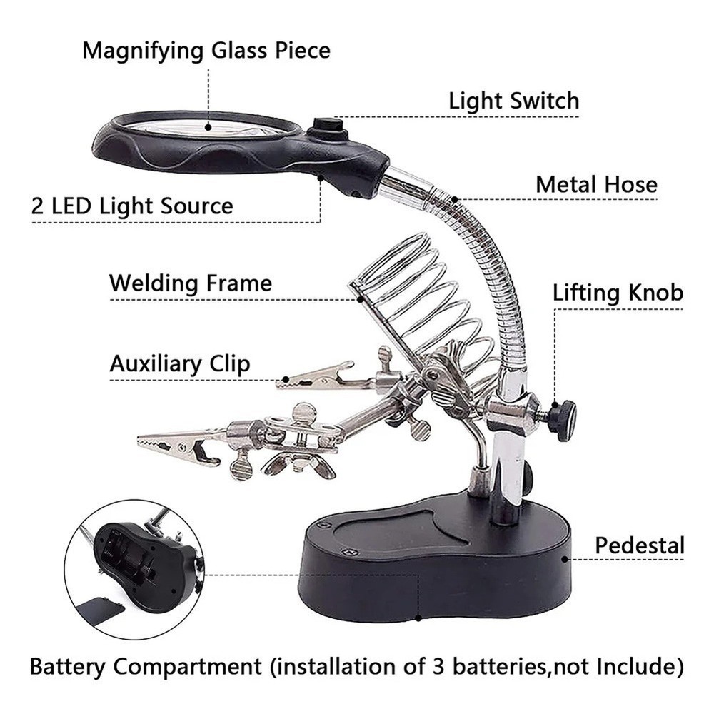 Hobbyist Adjustable Helping Hands Tool Equipped with Bright LED Light