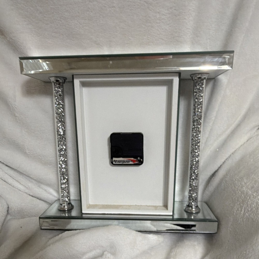 Silver Mirrored Glass Mantel Clock Roman Numerals Quartz Modern Rectangularruns