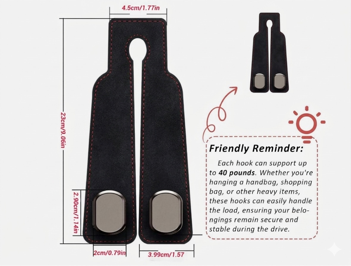 2×Leather Car Seat Back Hooks Vehicle Headrest Storage Purse Holder Bags Hangers