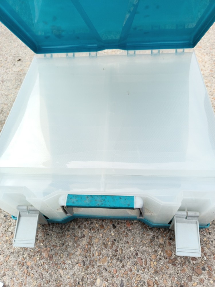Plastic Multi-Compartment Craft Storage Box with Removable Dividers, Blue/Clear