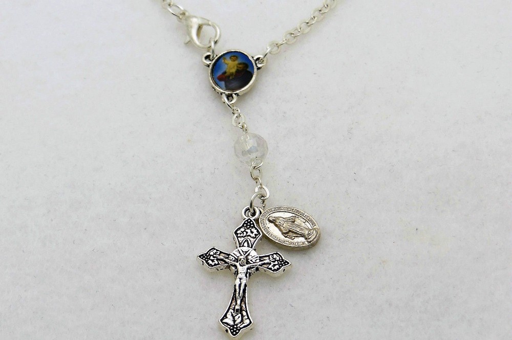 St. Christopher Blessed Mother Glass Auto Rear View Mirror Rosary Beads