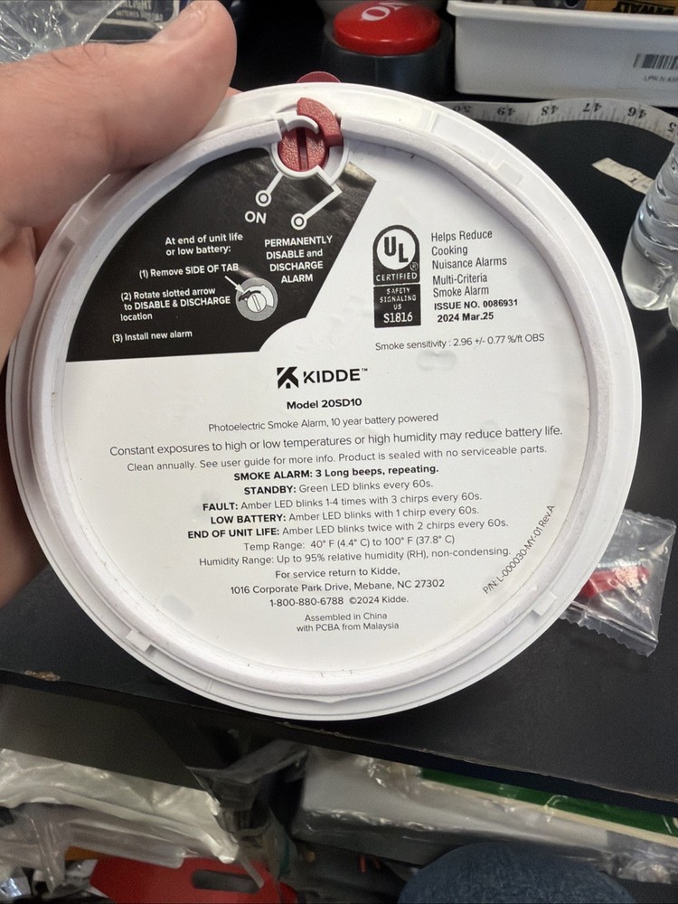 I-3. Kidde 20SD10 Smoke Detector, 10-Year Battery Powered, LED Warning Light