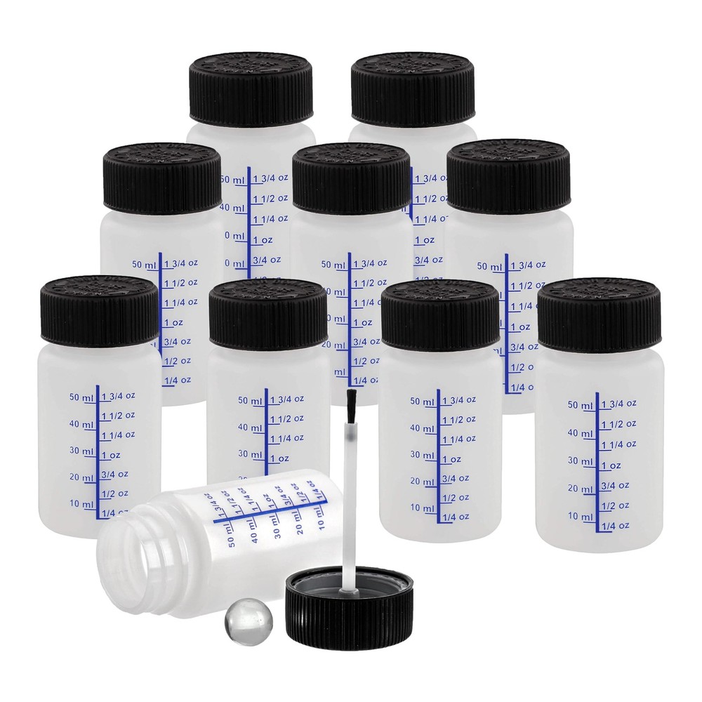 10 Pack- 2 Ounce (60ml) Empty Paint Touch Up Bottles with Brush Applicator an...