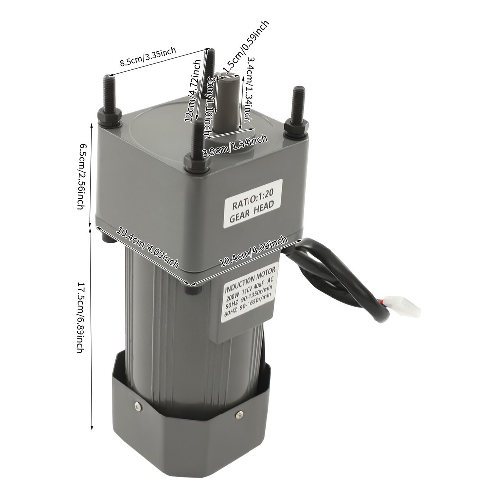 200W AC Gear Motor With Speed Controller Electric Variable Single-Phase 20K 110V