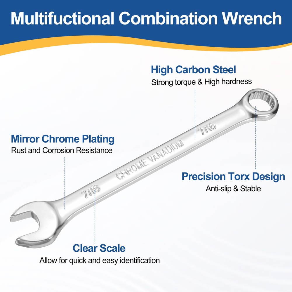 Combination Wrench 7/16" Double Box End 10-Degree 12-Point Wrenches