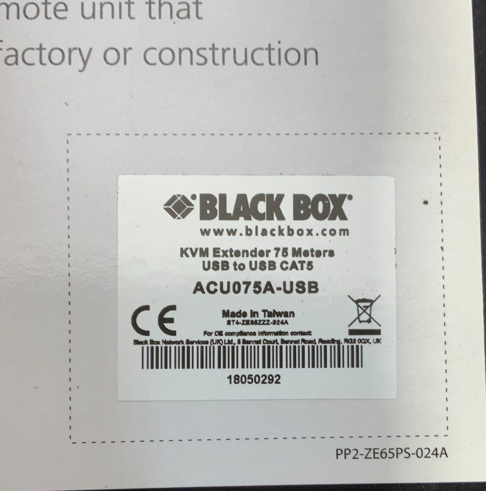 NEW Black Box ACUO75A-USB KVM ServSwitch Short Range Extender Kit 75ft 275C