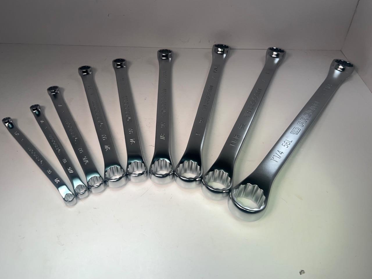 NEW Facom 56L Series 9pc 10° Offset LONG Box End SAE Wrench Set 5/16" to 1-1/4"
