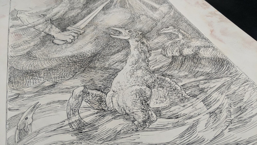 Walter Wellenstein, Isaiah, chapter, XXVII, 1, drawing, signed, dated, 1962
