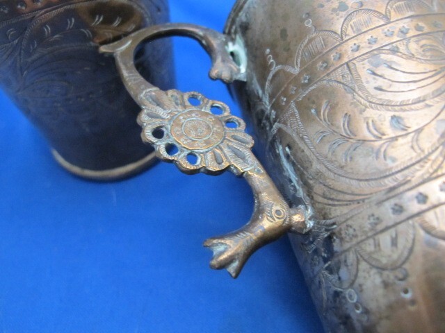 Pair Early LATIN AMERICAN Copper HANDLED DRINKING CUPS