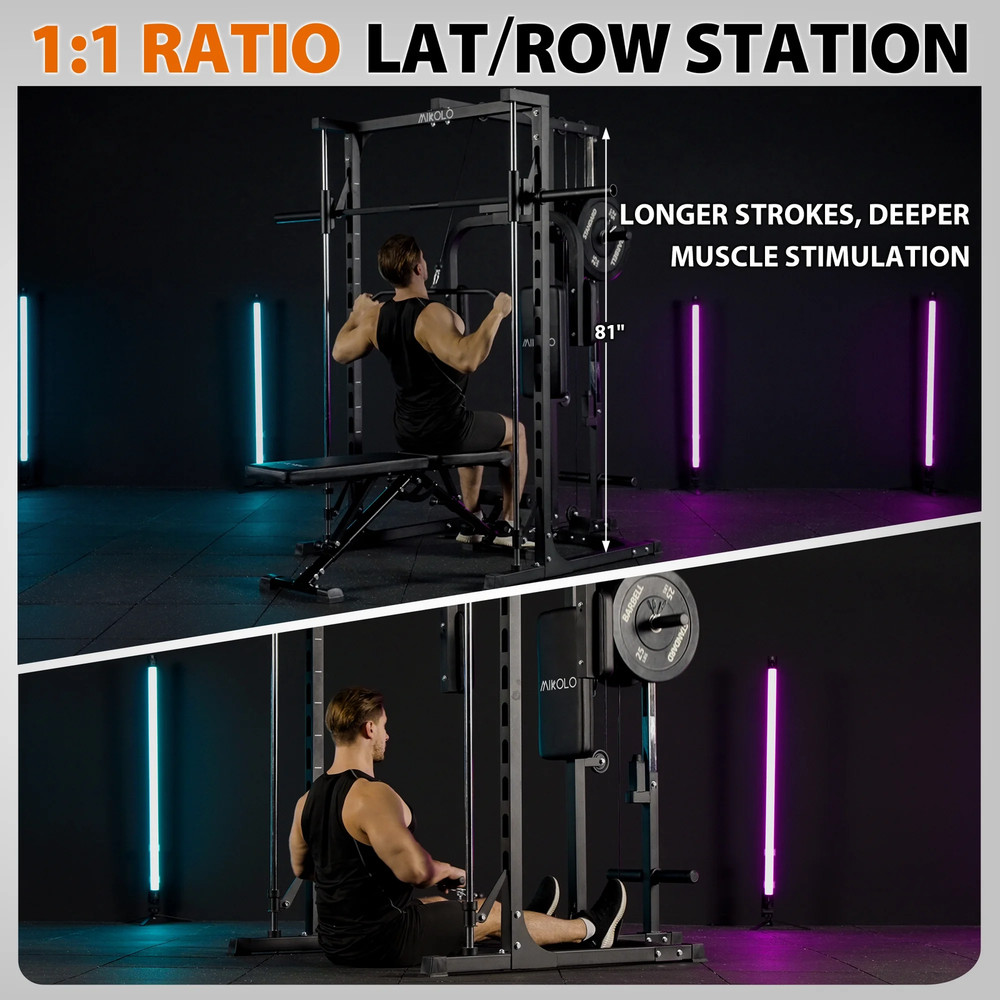 Smith Machine Home Gym, Multi-Functional Power Rack with Pec Deck Machine, Lat P