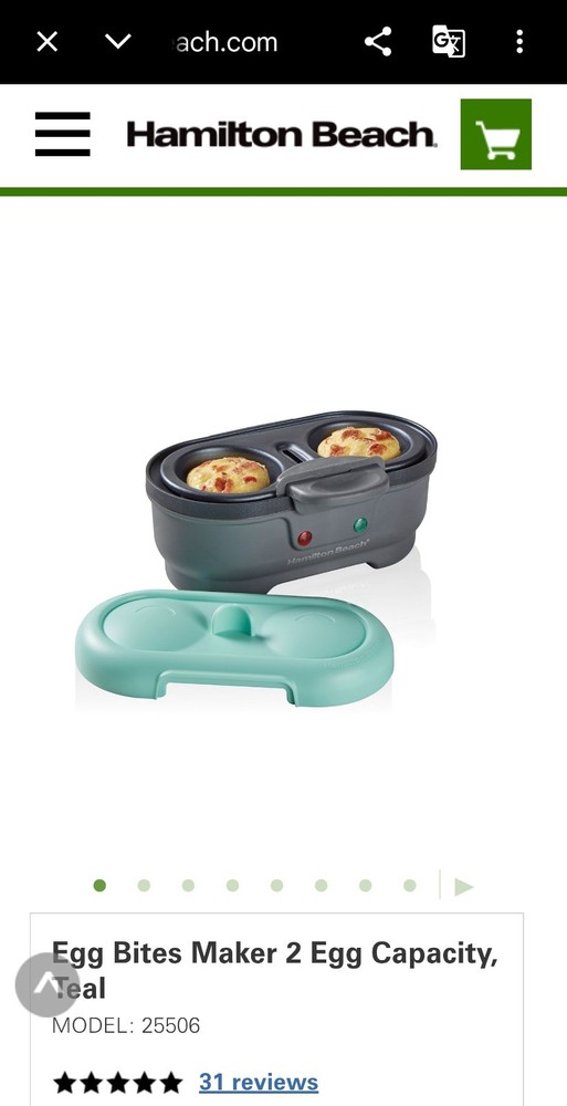 Hamilton Beach 25506 Egg Bites Maker Teal 2 Egg Non-Stick Dishwasher Safe