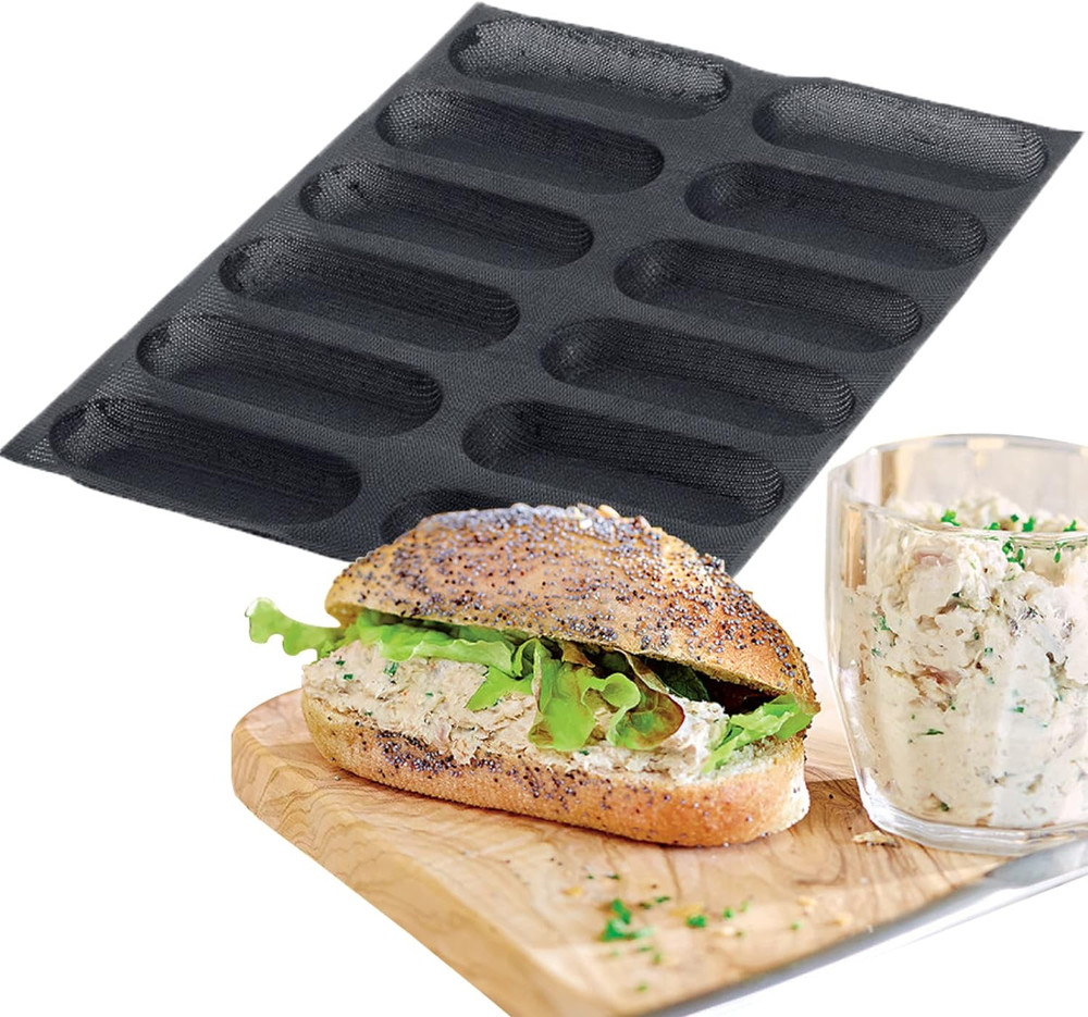Silicone Perforated Bread Mold for Baking, 12 Individual Oblong Baking Forms, Ho