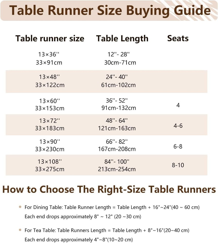 Laolitou Light Brown Table Runners 72 72" x 13" (Rectangular), A-light
