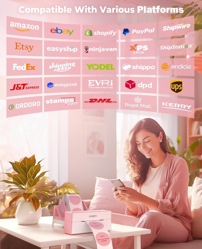 MUNBYN Bluetooth Thermal ship Label Printer, with iOS, Android, PC, Chrome OS