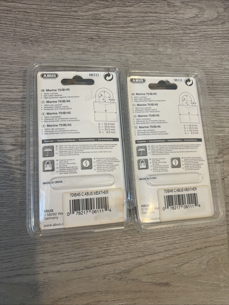 Abus 70Ib/45 Ka Padlock, Keyed Alike, Standard Shackle, Rectangular Brass Body,