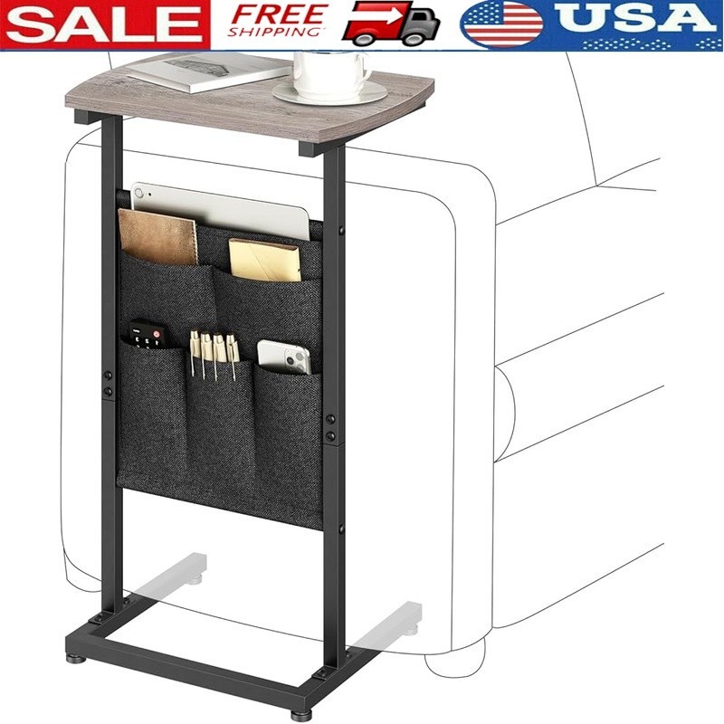 C Shaped Side Table W/ Spacious Storage Bag Multi-Use Nightstand Easy Assembly
