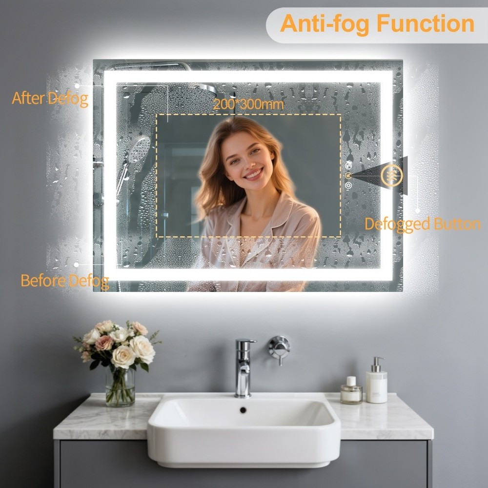 Smart Bluetooth Bathroom Mirror with Double Speakers Backlight Stepless Dimming