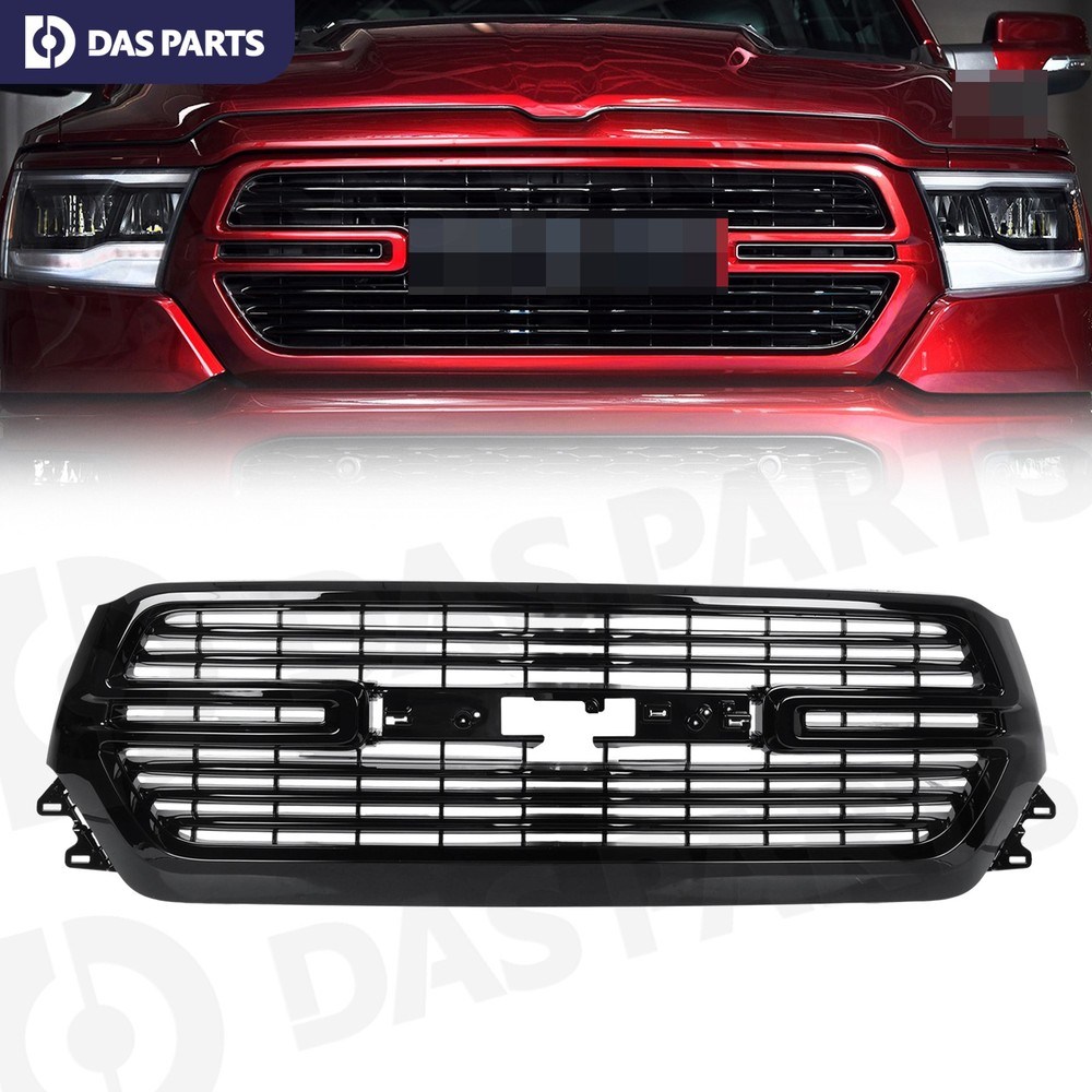 Full Gloss Black Front Bumper Grille Grill Assembly For Dodge Ram 1500 2019-2023