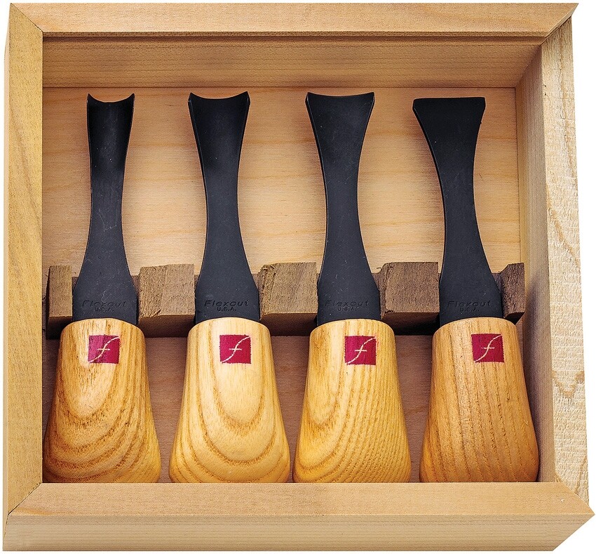 Flexcut Super-Wide-Format Palm Set, Wood handles, Storage box # FLEXFR704