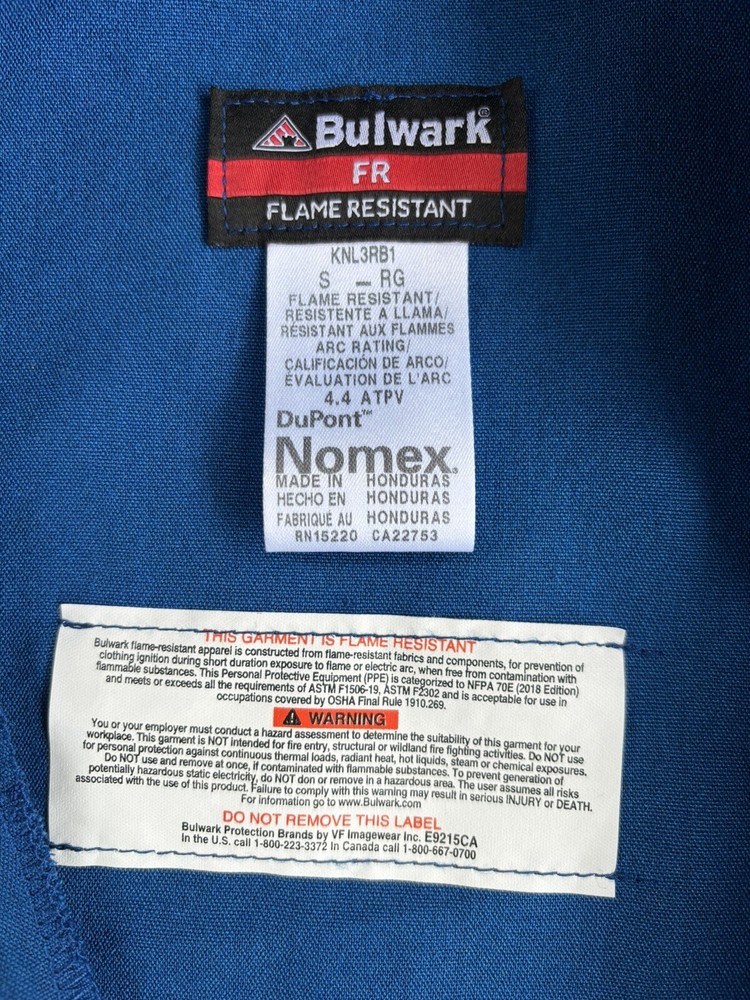 Bulwark Workrite Lab Coat FR Nomex Size L Royal Blue