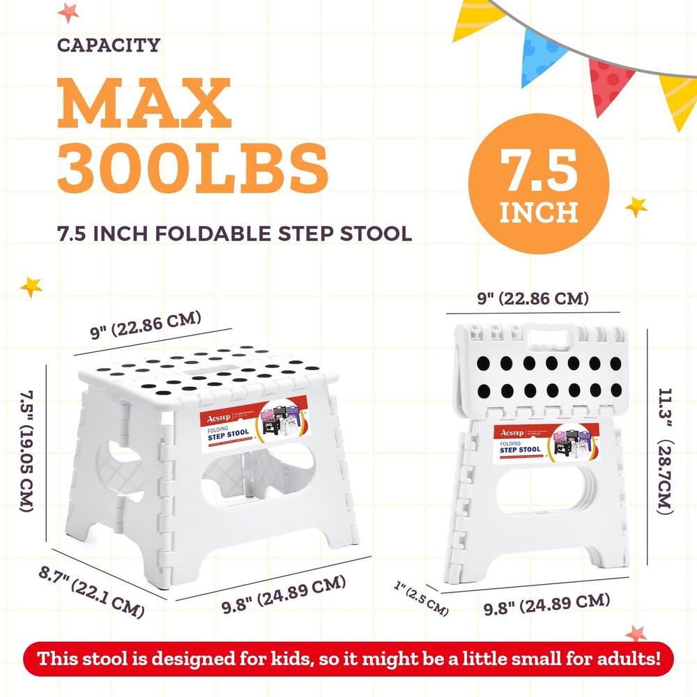 Folding Step Stool Foldable Stool 7.5 Inch Height Kids Step Stool 300 lb Capa...