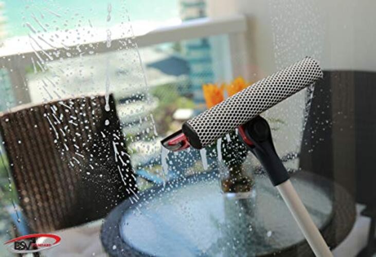Professional Window Squeegee | 2-in-1 Window Cleaner Sponge and Soft Rubber