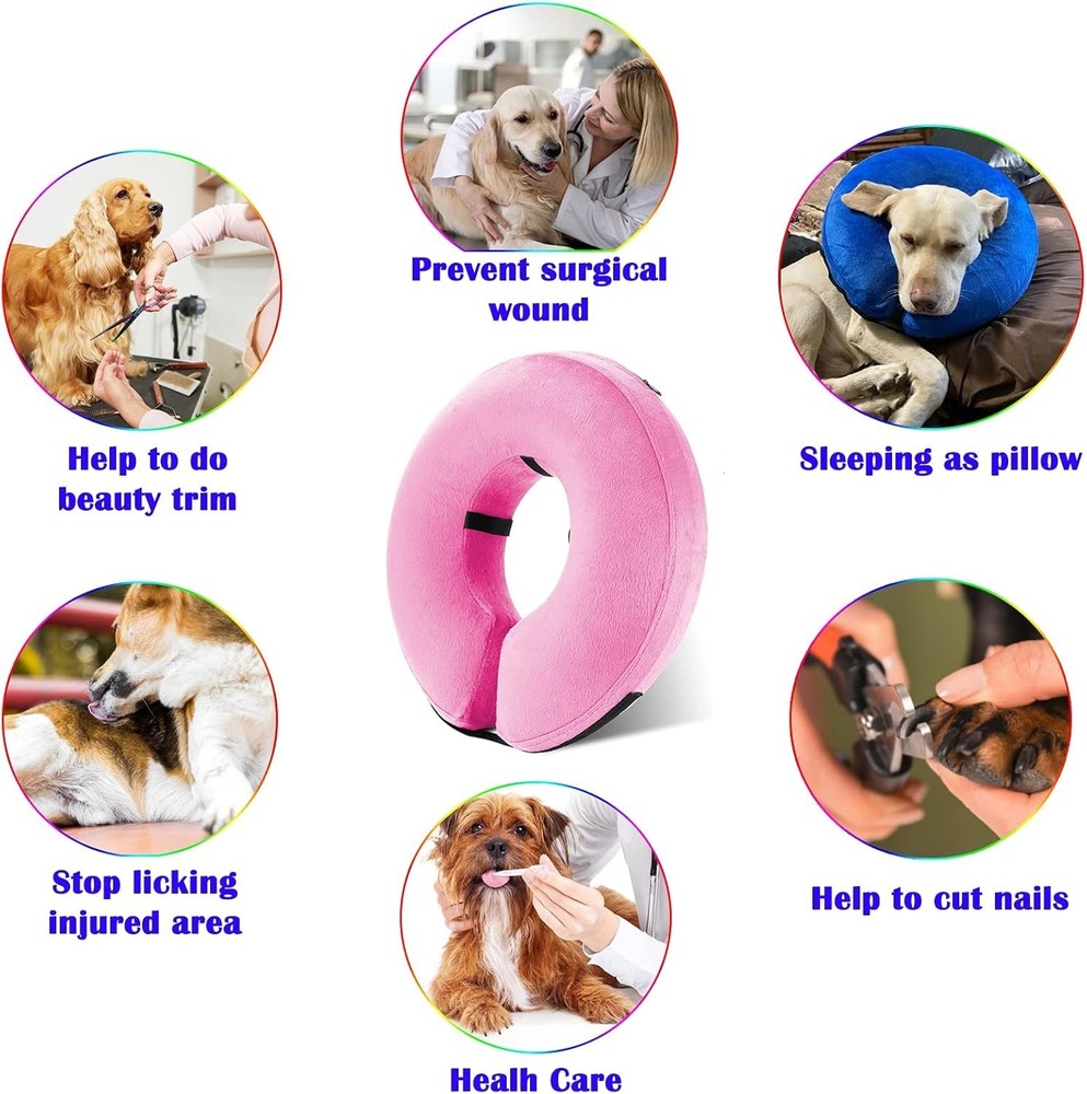 Inflatable Dog Collar Soft E-Collar Adjustable Post-Surgery Recovery Waterproof