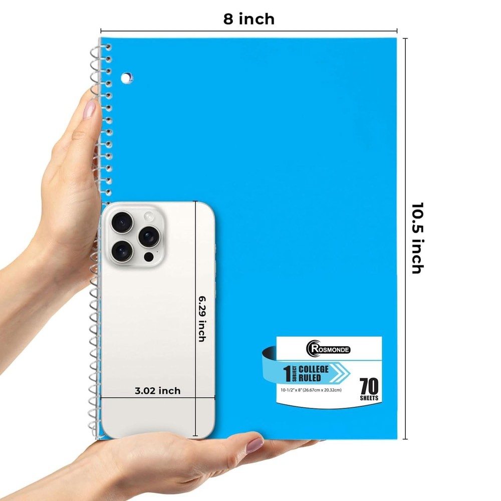 Rosmonde Spiral Notebook, 12 Pack, 1 Subject, 12 Assorted Colors