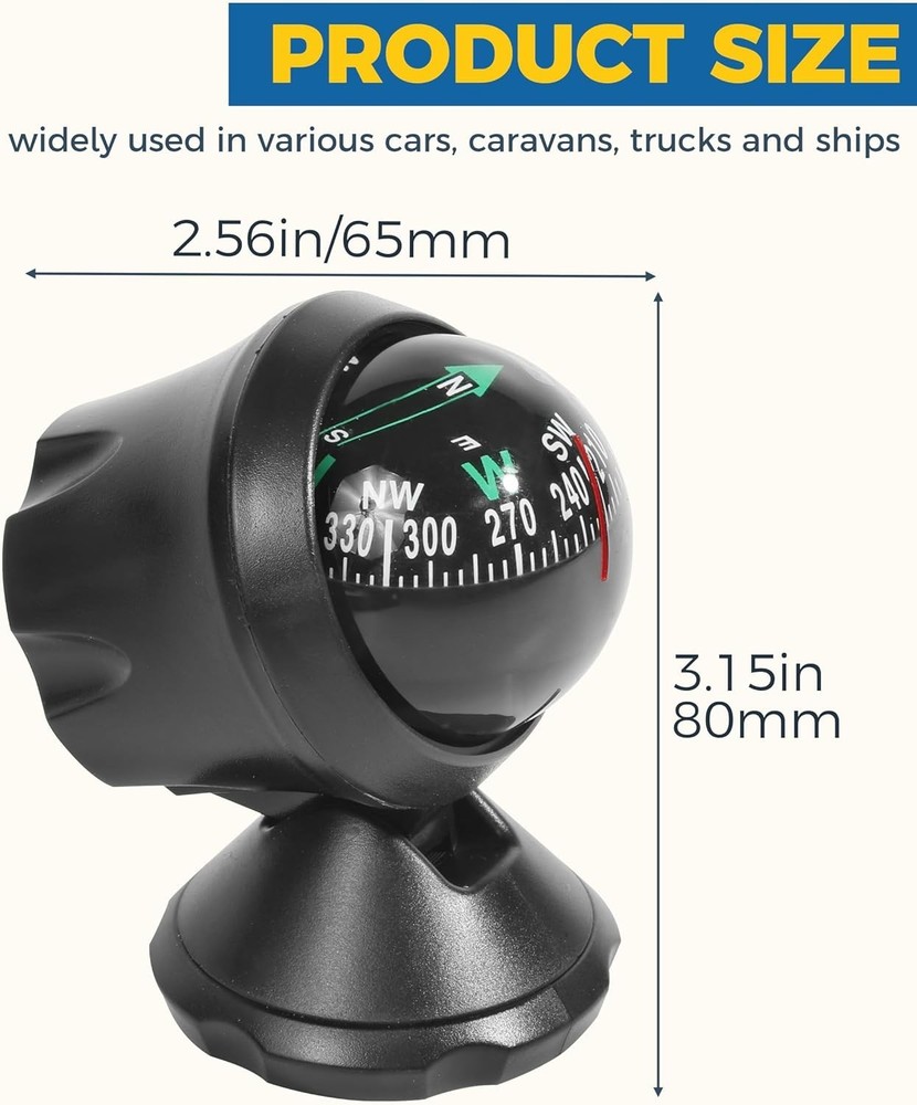 Compact Dashboard Compass Ball - Easy Read & Adjustable Mounting for Vehicles