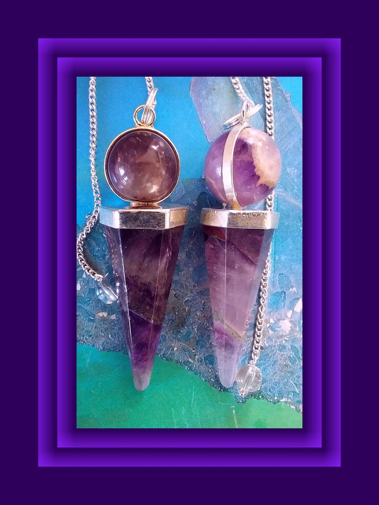 AMETHYST DOWSING PENDULUM, Large Faceted AMETHYST PENDULUM With Ball Top