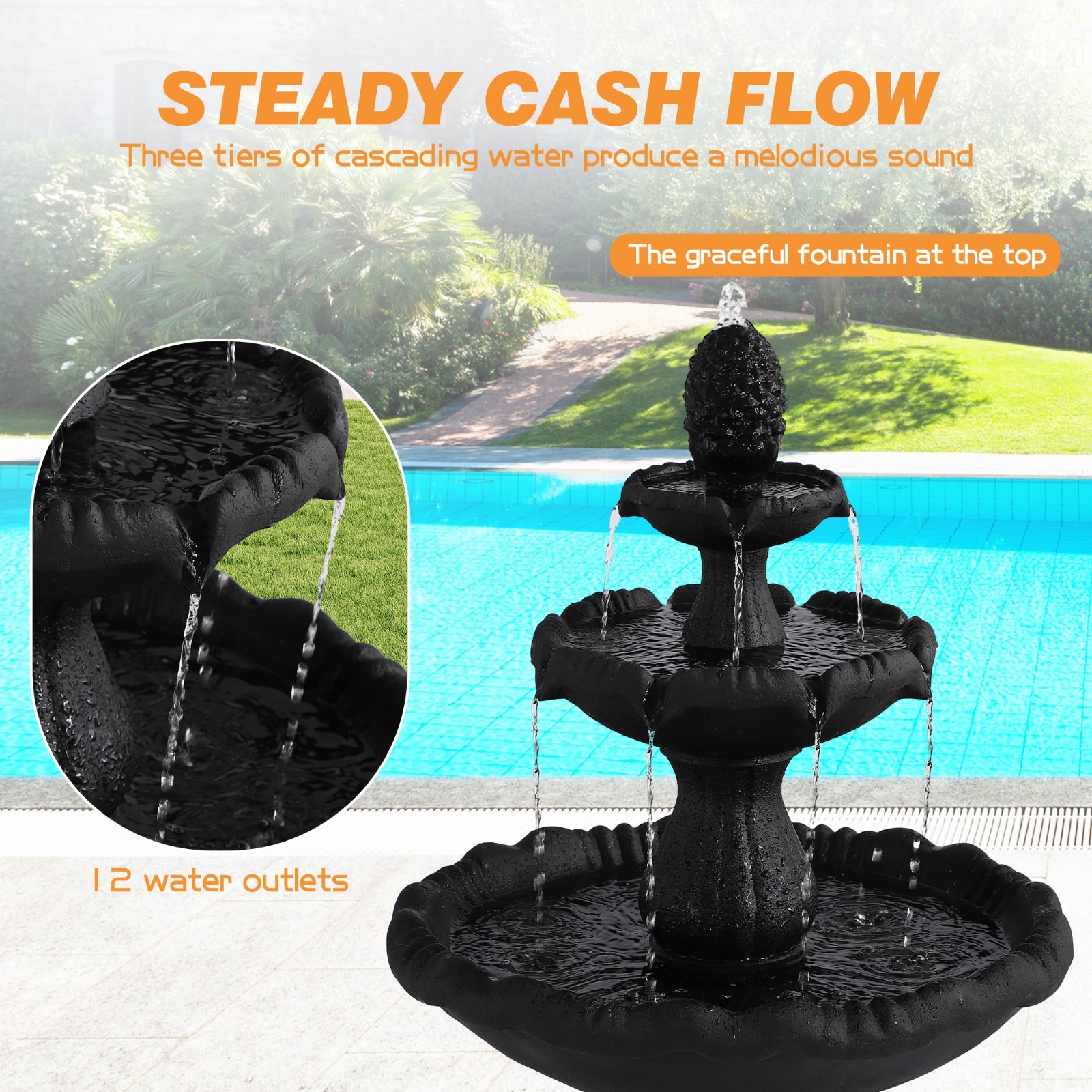 Italian Feature Faux Stone Freestanding Outdoor Water Fountain