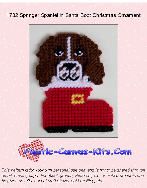 Springer Spaniel in Santa Boot Christmas Ornament-Plastic Canvas Pattern or Kit