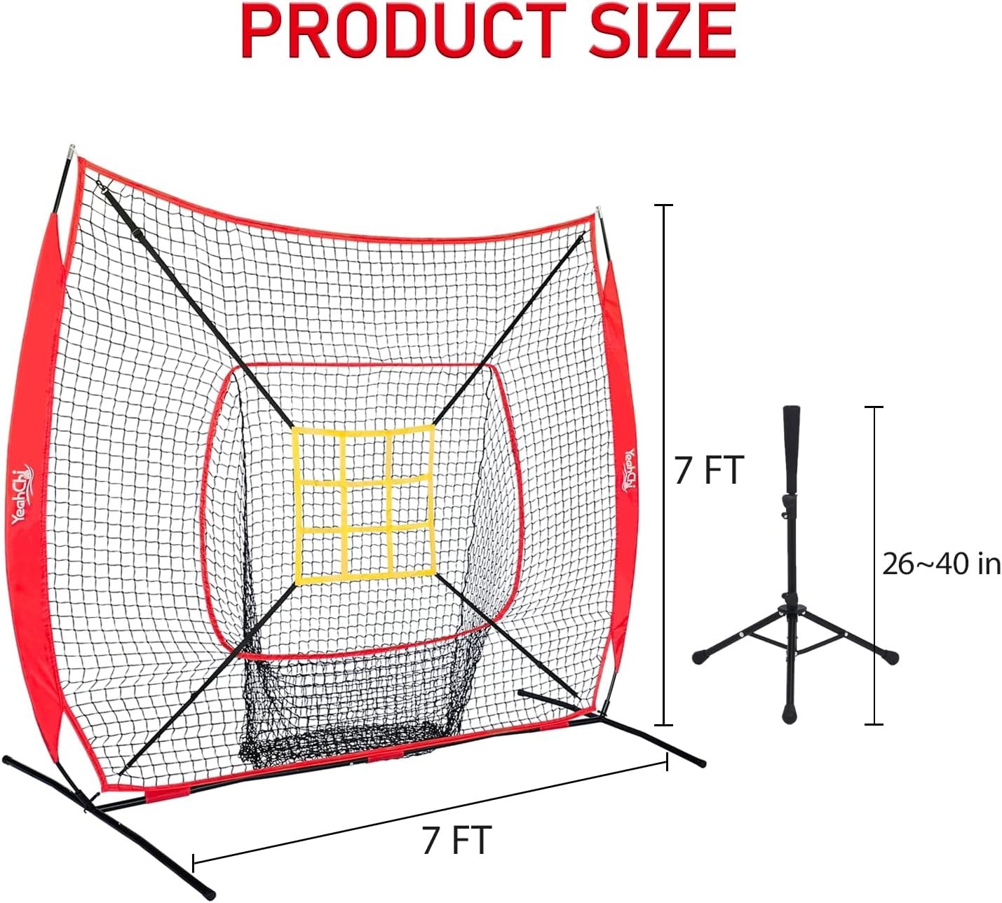 7×7FT Baseball Net with Batting Tee and Strike Zone Target, Portable Hitting ...