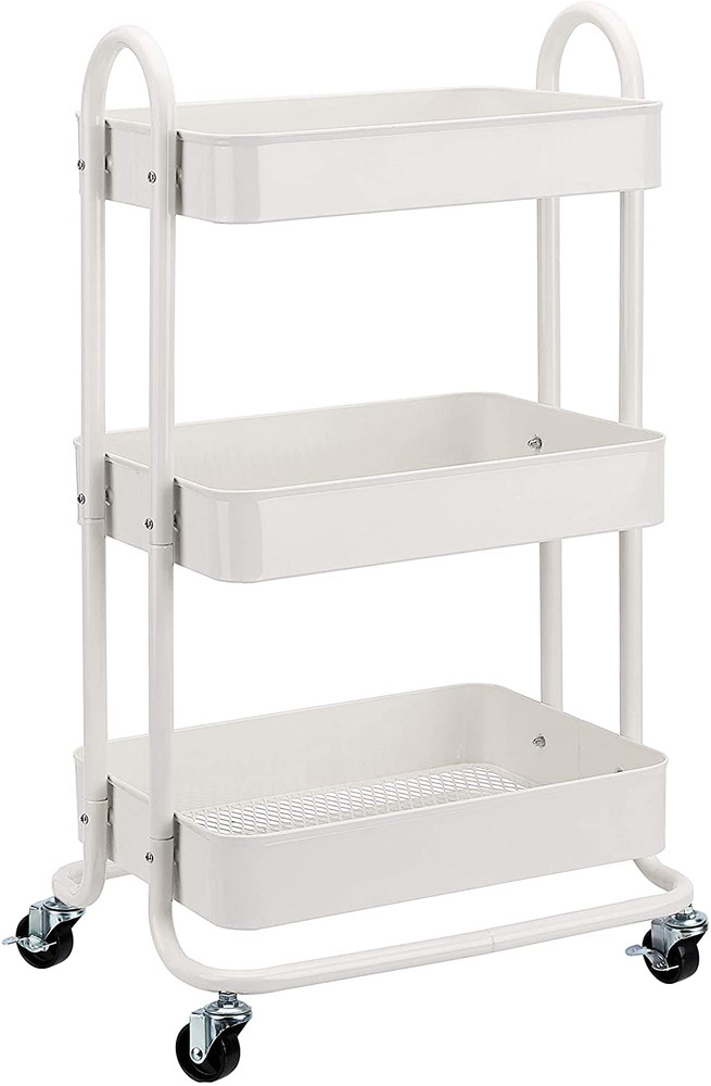 3-Tier Rolling Utility Cart, Storage Organizer, Lockable Wheels, Multifunctional