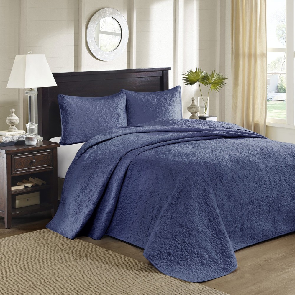 Reversible King Bedspread Set 3 Piece Quilted Microfiber Cotton Bedding