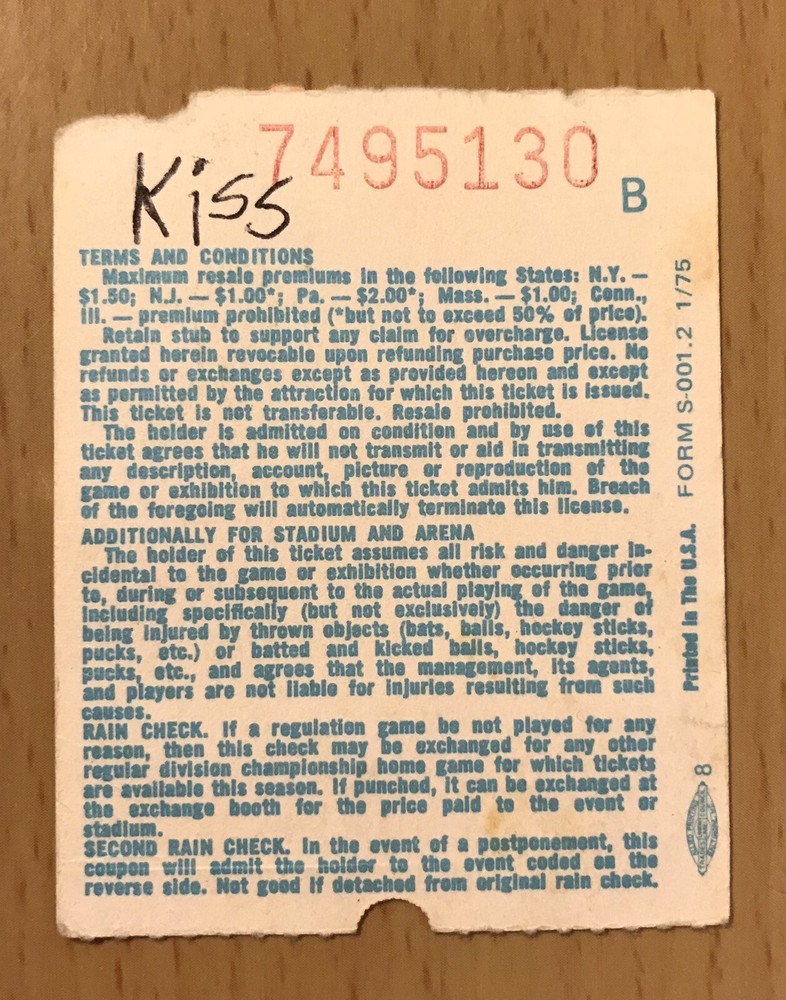 1975 KISS ALIVE TOUR 11/22 INTERNATIONAL AMPITHEATRE CHICAGO CONCERT TICKET STUB